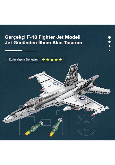 Reobrix 33022 American Mcdonnell Dougles F18 Hornet Strike Fighter Jet Uçak Yaratıcı Yapı Blok Seti Building Blocks - 1387 Parça