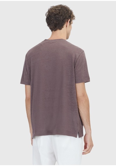 Ramsey Mürdüm Düz %100 Keten T-shirt