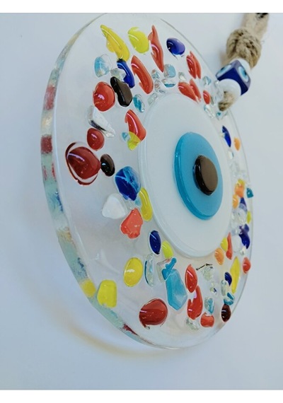 Renkli Nazar Boncuğu 12cm El Yapımı Cam Duvar Dekoru