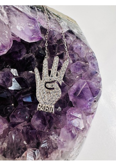 Rabia İşaretli Zincirli Gümüş Kolye Zirkon Taşlı 925 Ayar 2,67 Gr