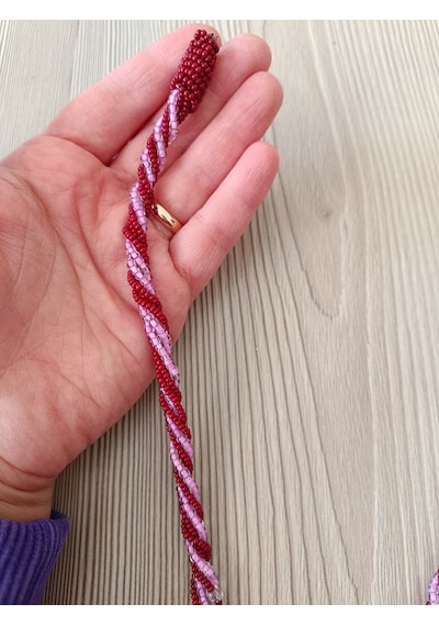 Boncuklu Tasarım Kolye Pembe-bordo Gümüş