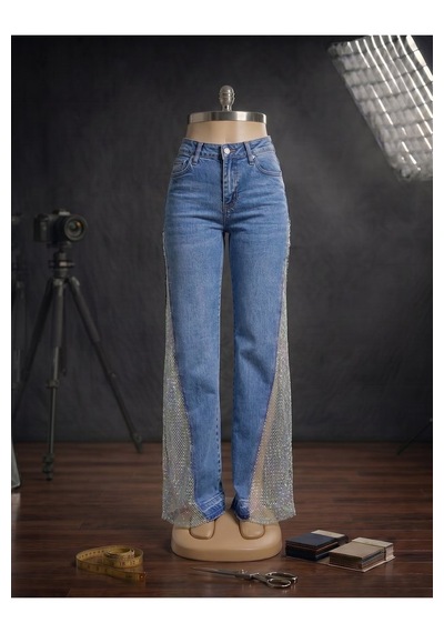 Orvelia Kristal Mesh Jean Pantolon Zenith Lacivert