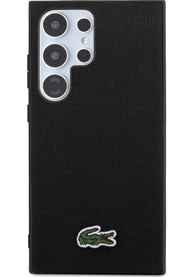 Galaxy Uyumlu S24 Ultra Kılıf Lacoste Lisanslı Pu Pike Desenli Arka Yüzey İkonik Timsah Dokuma Logolu Siyah