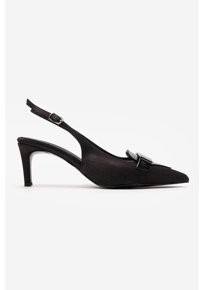 Luvishoes Sollenne Siyah Saten Tokalı Kadın Topuklu Ayakkabı