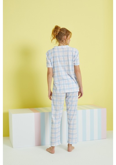 Siyah İnci Örme Düğmeli Pijama Takım 24108025 Çok Renkli
