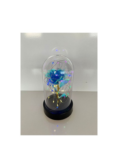 Sevgililer Ve Anneler Gününe Özel Hediyelik Dekoratif Solmayan Mavi Sonsuzluk Gül Rgb Ledli Fanus
