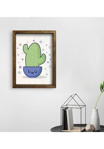Bk Gift Kaktüs Tasarımlı Doğal Masif Ahşap Çerçeveli Tablo 45X65C (551120027)