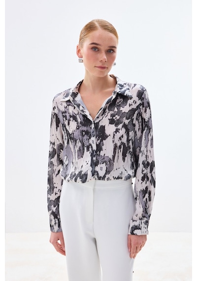 Sateen Desenli Düz Kesim Gömlek - Siyah-136802 Siyah