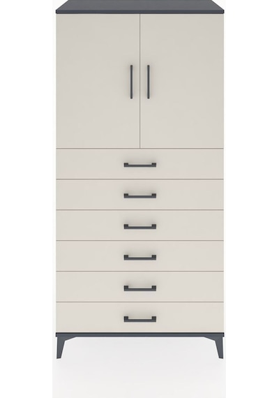 Hyperion Dolap Tek Raflı 6 Çekmeceli 2 Kapaklı 88x44x182 Antrasit-aytaşı Antrasit