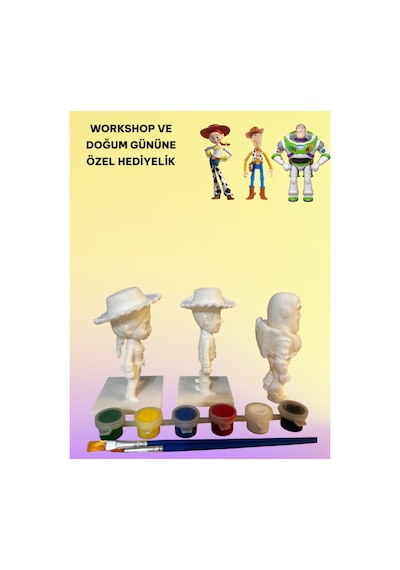 3d Toy Story Woody-jessie-buzz 3 Lü Set Figür Boyama Seti - Kendin Boya Hobi Ve Etkinlik Seti - Akrilik Boya + 6 Fırça