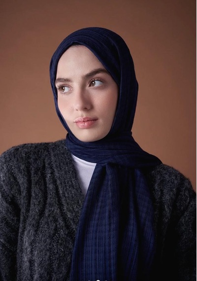 Aminenesil Modakaşmir Misto Pamuk Lacivert Renk Şal