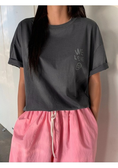 Flood Of Style Kadın Füme Love Love Love Baskılı Oversize T-shirt Gri