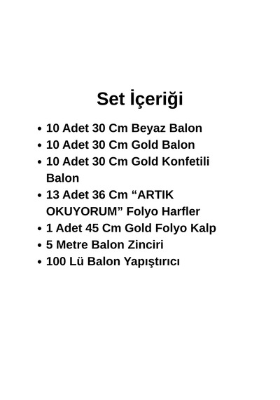 Okuma Bayramı Temalı Artık Okuyorum Folyo Harf Balon Beyaz Gold Konfetili Süsleme Çok Renkli
