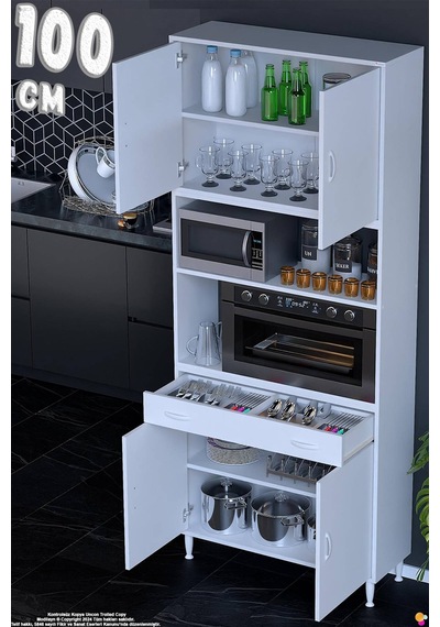 Bengi 100 Cm Organizer Fırın Dolabı - Kahve Makinası Mutfak Robotu Standı Çok Amaçlı 100x226x32 Cm Beyaz Bengi 100 Cm Organizer Fırın Dolabı - Kahve Makinası Mutfak Robotu Standı Çok Amaçlı 100x226x32 Cm Beyaz