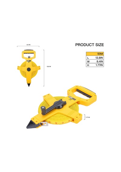 Açık Makara Fiberglas Şerit Metre, 165 Ayak Mezurası, Mühendisler, Dış Mekan, Atletik Alanlar İçin İnç/metrik 0 - 300 MM