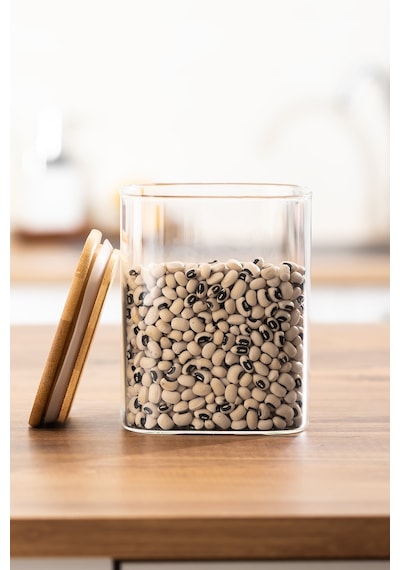 Porsima 5-4 Bambu Vakumlu Kapaklı Kare Borsilikat Cam 4lü Kavanoz Seti Saklama Kabı 750ml 7,5x15cm