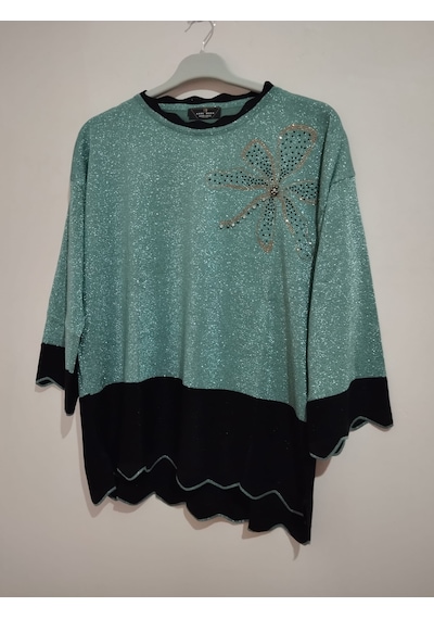 Anne Moda Ankara Üstün Kalite, Kaşmir-pamuk-viskoz Karışımlı Şık Kazak/bluz SU YEŞİLİ
