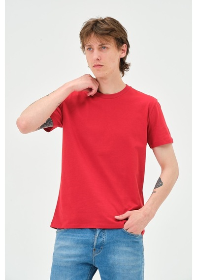 Erkek Bisiklet Yaka Regular Kalıp T-shirt Kırmızı Siyah