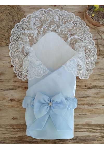 Yenidoğan Kumru İnci Fiyonk Kristal Parlak Duvaklı Kundak Bebek Battaniyesi Mavi Renkli Çok Renkli