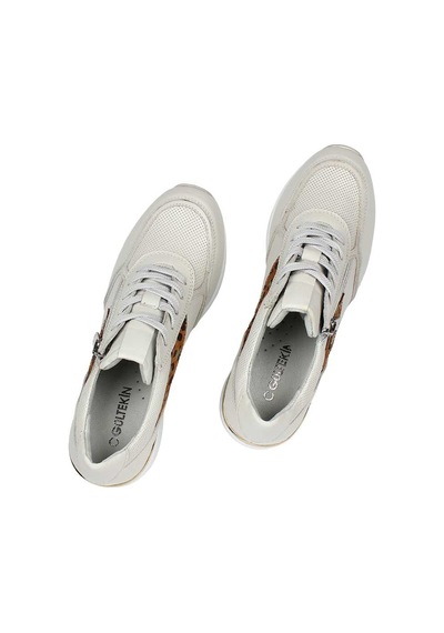 Kadın Bej Bağcıklı Dolgu Topuklu Deri Sneaker