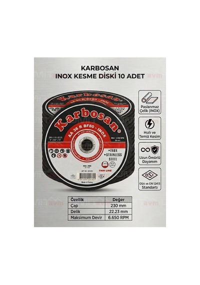 Inox Paslanmaz Çelik Kesme Diski 230x1.9 Mm Büyük Spiral Taşı 10 Adet