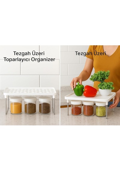Çok Amaçlı Mutfak Düzenleyici Raf, Dayanıklı Plastik, Kaymaz Tasarım, Dolap İçi, Tezgâh Üstü Saklama Rafı, Diğer