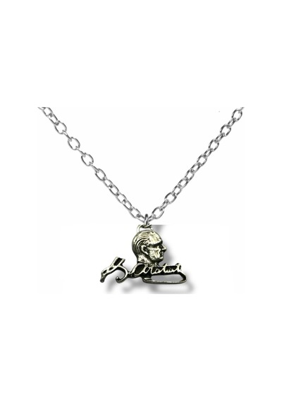 Mustafa Kemal Atatürk İmza Ve Silüeti Figürlü Kolye Gümüş Renk Unisex Metal Takı Çok renkli