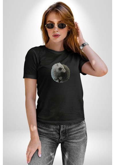 Yin İle Yang Siyah Siyah Kurt Unisex Unisex Siyah Organik Baskılı T-shirt Penye Yüksek Kalite Siyah