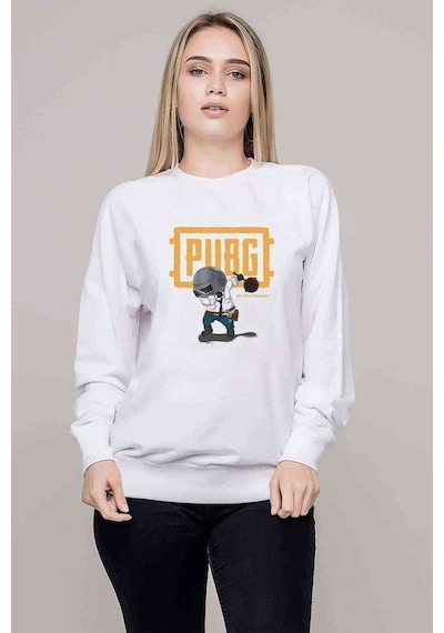 Pubg Pan Baskılı Beyaz Kadın Sweatshirt