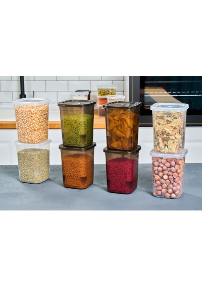 Superpup 12'li Kendinden Kapaklı Kare Saklama Kabı Seti Erzak, Baharat Seti 1150 Ml Beyaz - Şeffaf