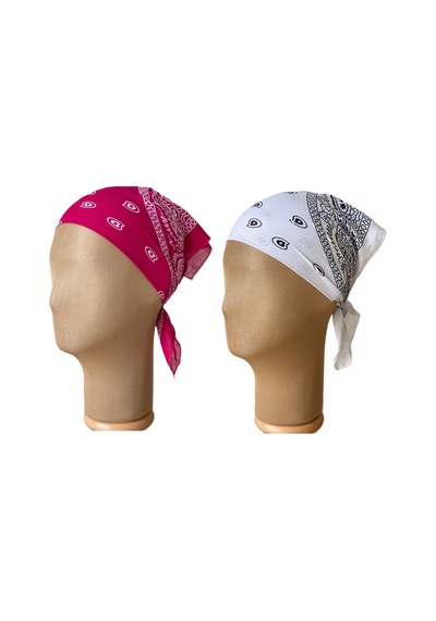 Pamuklu Klasik Desen Unisex 2li Bandana Seti Renkli Bandana Etnik Desenli A Kalite Bandana Bordo - Beyaz