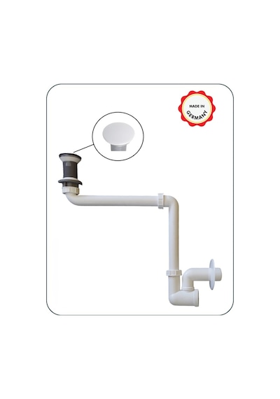 Dallmer Yer Kazandıran Lavabo Sifonu Beyaz Pop-up Süzgeçli Kolay Temizlenir Koku Önleyici Gider