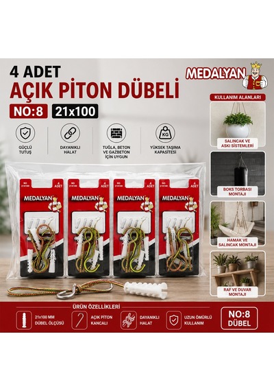 Medalyan Dl-28 Açık Piton Dübelli - 21x100 Mm 4 Adet- 12'li Paket
