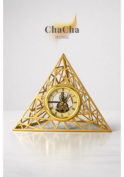 Chacha Home Gold Piramit Tasarım Dekoratif Masa Saati Lüks Salon & Ofis Aksesuarı Gold