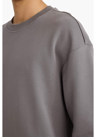 DeFacto Boxy Fit Bisiklet Yaka Basic Düz Pike Sweatshirt E1519AX25SPGR206
