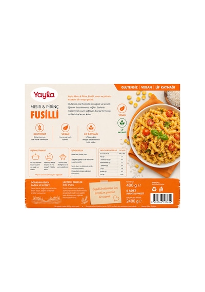 Yayla Glutensiz Vegan Fusilli Makarna 400 Gr X 6 Lı Avantaj Paketi Mısır & Pirinç