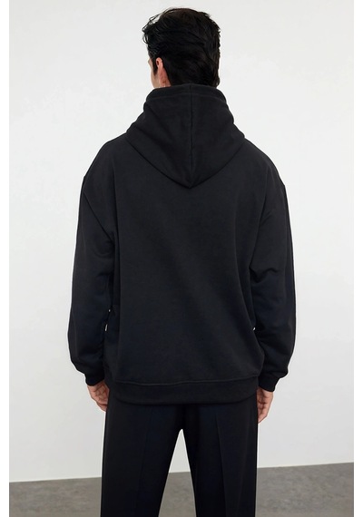 Benerly Erkek Kapüşonlu Düşük Kol Uzun Kollu Oversize Kalıp Sweatshirt Fo siyah