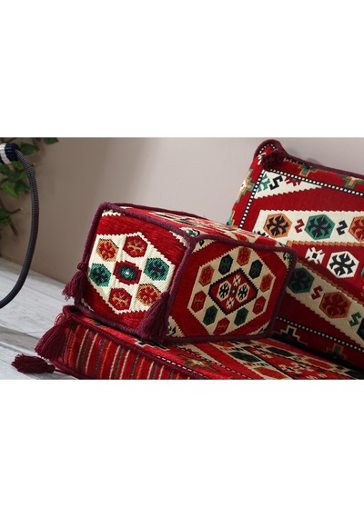 Şark Köşesi Takımı , 95 cm Yer Minderi Takımı (Sünger Dahil) Yörük Kırmızı Modeli (3 Parça)