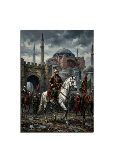 At Üstünde İstanbul'a Giren Fatih Dekoratif Kanvas - Mdf Ahşap Tablo Çok Renkli