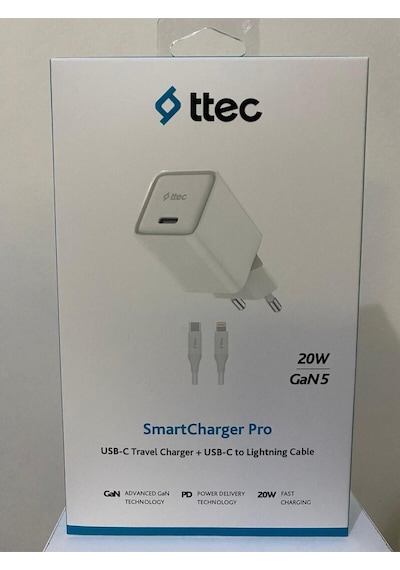 2tc20lb Ttec Smartcharger 20w Pd Gan Seyahat Hızlı Şarj Aleti + Usb-c - Lightning 150cm Kablo