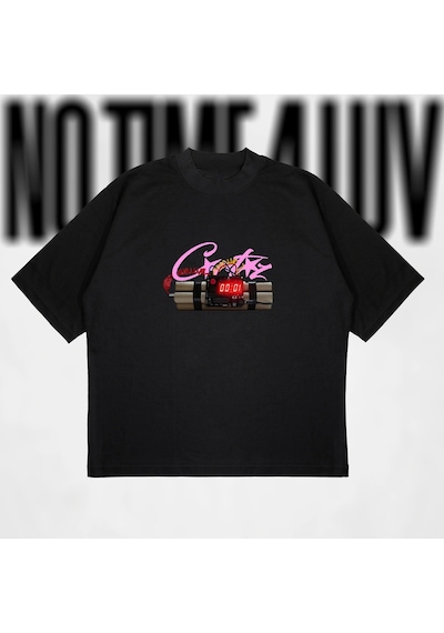 Tarzsokak No Time 4 Luv Oversize Unisex Pamuklu Nefes Alan Kalın Kumaşlı Siyah