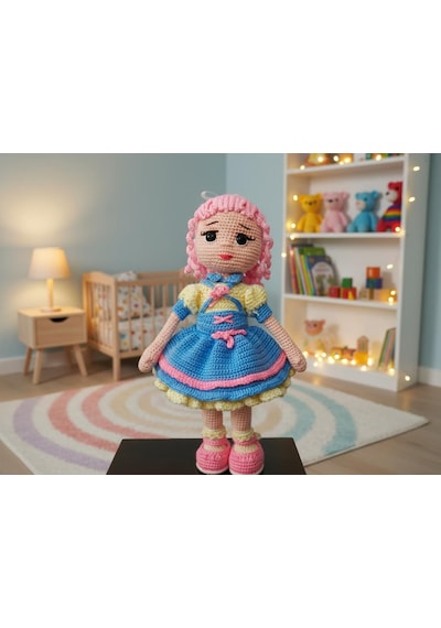 El Yapımı Amigurumi Kız Bebek Kişiye Özel Renk Seçenekli Örgü Oyuncak Açık Mavi