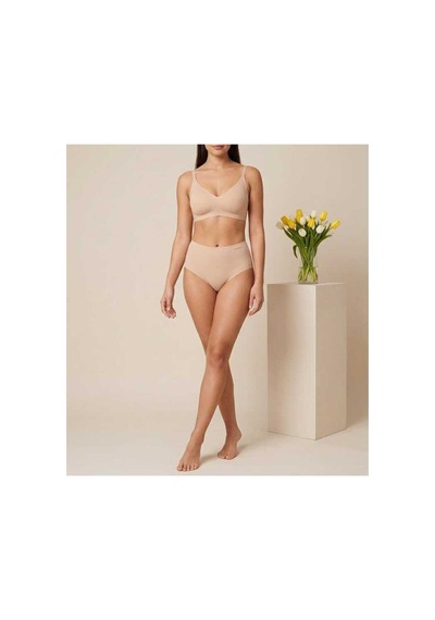 Lirona Yüksek Bel Basic Lazer Kesim Bikini Külot Bej