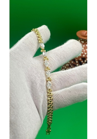 Xuping 14k Kuyumcu Model Oval Zirkon Taşlı Kadın Bileklik Altın