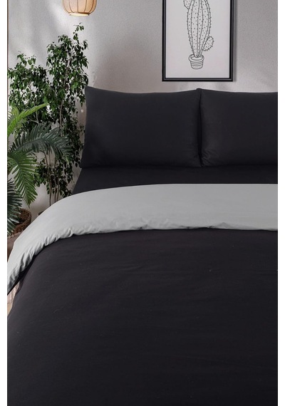 Tr Organik Pamuk Akfil Çift Taraflı Nevresim Takımı Tek Kişilik 160x220 Cm Siyah Gri Siyah-gri 160 X 220 Diğer