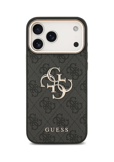 Apple iPhone Uyumlu 18 Pro Max Kılıf Guess Lisanslı Gold Çerçeveli Metal Büyük 4g Ve Yazı Logolu Kapak Siyah