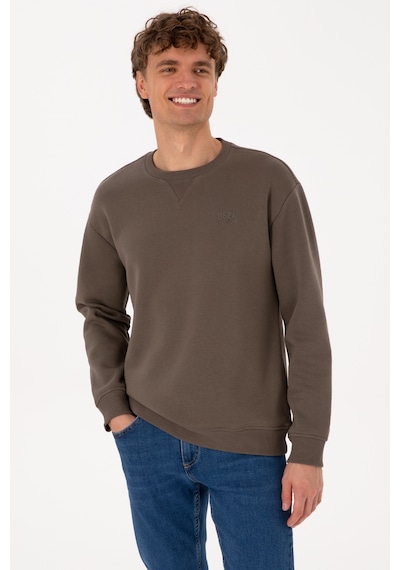 U.S. Polo Assn. Erkek Comfort Fit Bisiklet Yaka Şardonlu Vizon Basic Sweatshirt 50313757-VR052