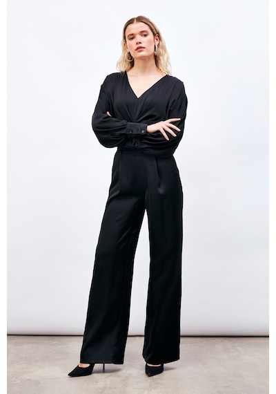 Sateen Cepli Salaş Saten Pantolon - Siyah