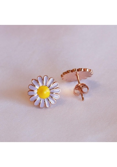 Mor Mineli Papatya Model Rose Gold Kaplama Gümüş Küpe Gümüş