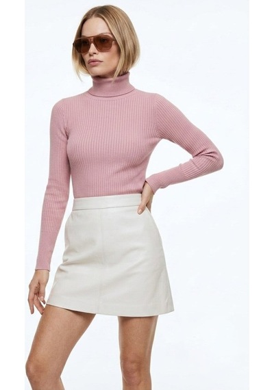 Onno Style Women Fitilli Balıkcı Yaka Basic Kazak Pudra Pembe